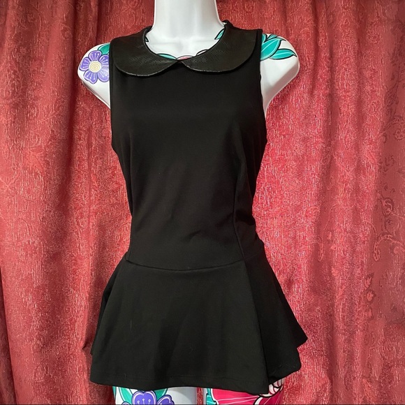 Soprano Black Leater Collar Blouse - Picture 1 of 4